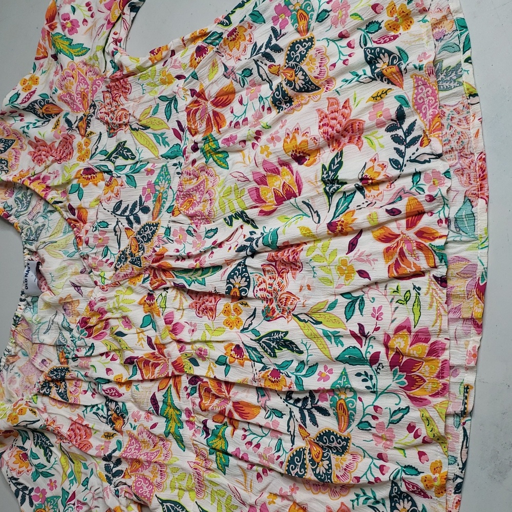 Old Navy Womens Babydoll Tropical Print Blouse Top Size L Travel Bohemian Vacay - Picture 16 of 16